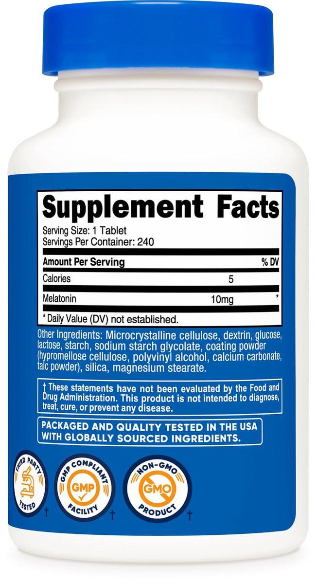 Nutricost Melatonin 10mg, 240 Tabletten – 10mg pro Portion, Non-GMO, Glutenfrei