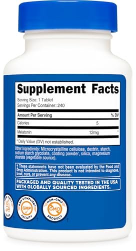 Nutricost Melatonin 12mg, 240 Tabletten – 12mg pro Portion, Nicht-GMO, Glutenfrei