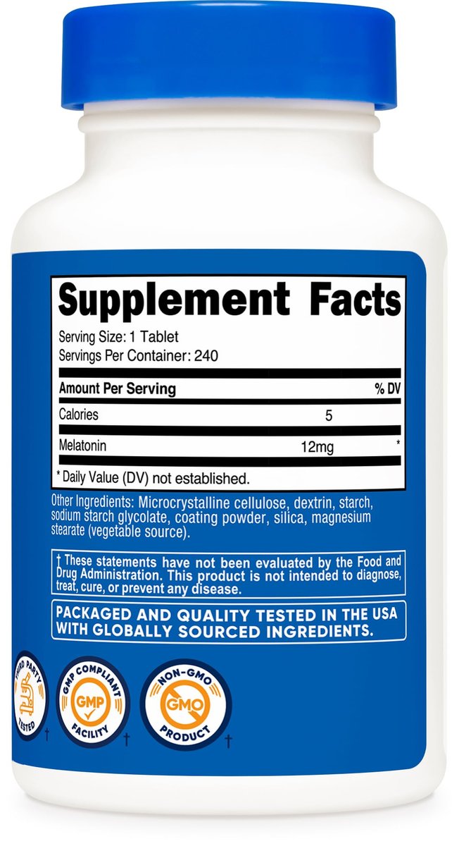 Nutricost Melatonin 12mg, 240 Tabletten – 12mg pro Portion, Nicht-GMO, Glutenfrei