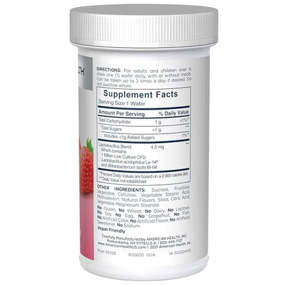 American Health Acidophilus Kautabletten, 1 Milliarde lebende Kulturen, nützliche Bakterien für Verdauungs- und Immunsystem, Erdbeergeschmack, 60 Stück