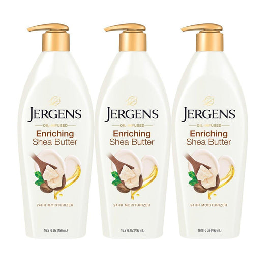 Jergens Shea Butter Hand- und Körperlotion – Tiefenwirksamer Feuchtigkeitsspender für 3x strahlendere Haut, mit reiner Sheabutter, dermatologisch getestet, 16,8 Unzen, 3er-Pack