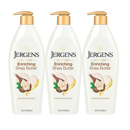 Jergens Shea Butter Hand- und Körperlotion – Tiefenwirksamer Feuchtigkeitsspender für 3x strahlendere Haut, mit reiner Sheabutter, dermatologisch getestet, 16,8 Unzen, 3er-Pack