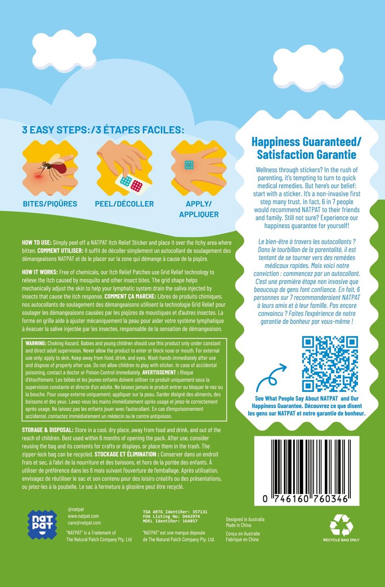 NATPAT Magic Patch Itch Relief Sticker - Insektenstich-Pflaster für Mücken, Zecken, Kriebelmücken, Sandfliegen und Bettwanzen - Buzzpatch - 32 Stück