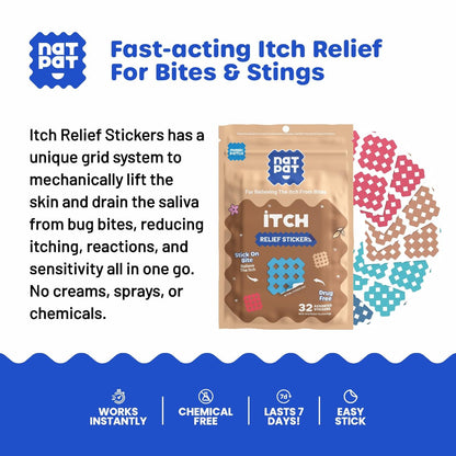 NATPAT Magic Patch Itch Relief Sticker - Insektenstich-Pflaster für Mücken, Zecken, Kriebelmücken, Sandfliegen und Bettwanzen - Buzzpatch - 32 Stück