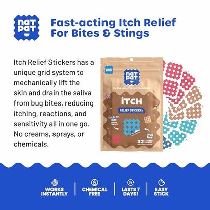 NATPAT Magic Patch Itch Relief Sticker - Insektenstich-Pflaster für Mücken, Zecken, Kriebelmücken, Sandfliegen und Bettwanzen - Buzzpatch - 32 Stück