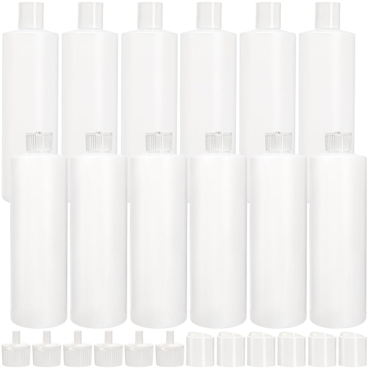 Bekith 12er-Pack 16oz Plastik-Quetschflaschen mit 24 Verschlüssen in 2 Stilen, Nachfüllbare Flaschen für Shampoo, Lotionen, Flüssigseife, Soße, BPA-frei