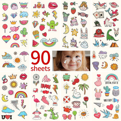 Metker Temporäre Tattoos für Kinder - 90 Blätter mit über 1000 Motiven | Wasserfeste, hautverträgliche Hautkunst für Geburtstagspartys, Gruppenaktivitäten und pädagogischen Spaß