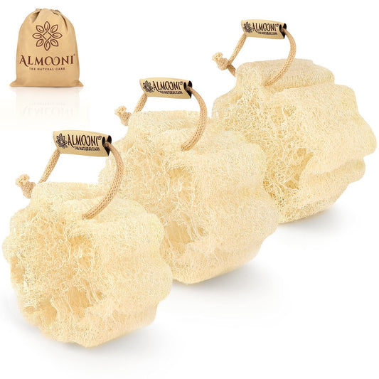 Almooni Mini Naturalschwamm aus Ägypten – Echter ägyptischer Duschpeeling-Schwamm – kleiner Luffa-Peeler für perfekten Halt – 3 Stück (1 Packung)