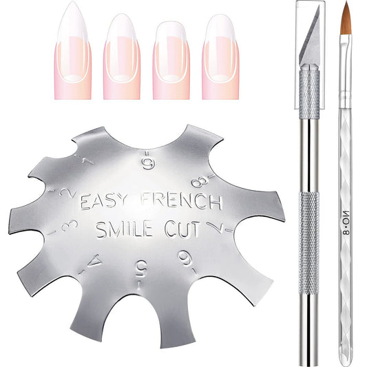 3-teiliges Acryl-Nagel-Werkzeugset mit French-Spitzen-Schneider, Maniküre-Randtrimmer, Smile-Line-Schneider, French-Spitzen-Schneidemesser und Acryl-Nagelkunstpinsel (Silber)