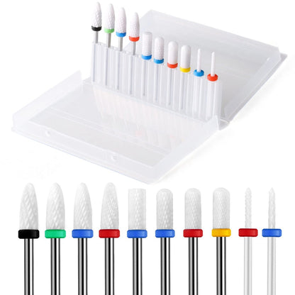 ERUIKA 10-teiliges Keramik-Nagelbohrer-Set – 3/32 Schaft, professionelle Fräser für Acryl-Gel-Nägel, Maniküre-Pediküre, Nagelhautentferner, Kristall-Nagelverlängerung