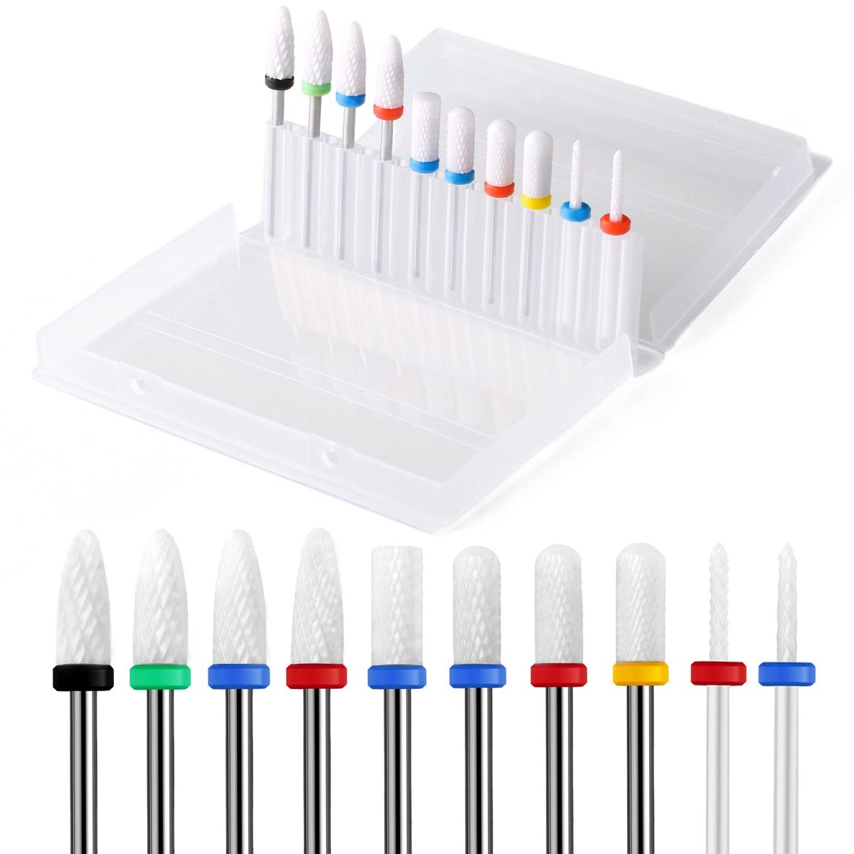 ERUIKA 10-teiliges Keramik-Nagelbohrer-Set – 3/32 Schaft, professionelle Fräser für Acryl-Gel-Nägel, Maniküre-Pediküre, Nagelhautentferner, Kristall-Nagelverlängerung