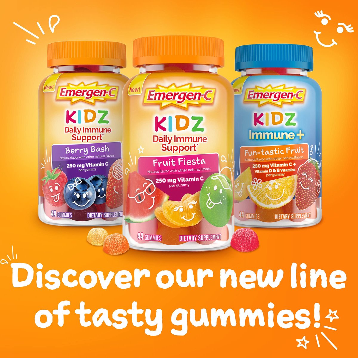 Emergen-C Kidz Tägliche Immununterstützung Gummibärchen mit Vitamin C und B-Vitaminen, Frucht-Fiesta-Geschmack - 44 Stück