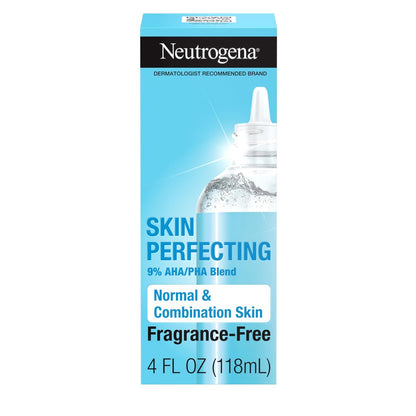 Neutrogena Skin Perfecting Tägliches flüssiges Gesichtspeeling mit 9% AHA/PHA-Mischung für normale & Mischhaut, glättender & aufhellender Leave-On-Exfoliator, öl- & duftstofffrei, 118 ml