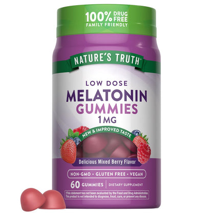 Nature's Truth Melatonin Gummis | 1 mg | 60 Stück | gemischter Beerengeschmack | Vegan, Non-GMO & Glutenfrei