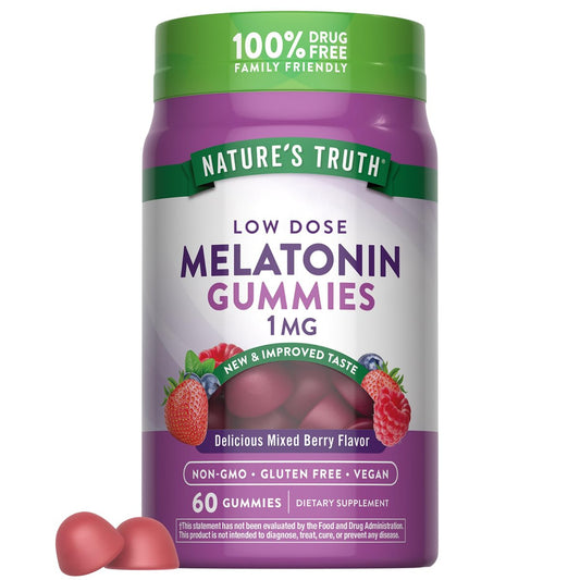 Nature's Truth Melatonin Gummis | 1 mg | 60 Stück | gemischter Beerengeschmack | Vegan, Non-GMO & Glutenfrei