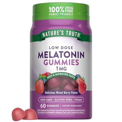 Nature's Truth Melatonin Gummis | 1 mg | 60 Stück | gemischter Beerengeschmack | Vegan, Non-GMO & Glutenfrei