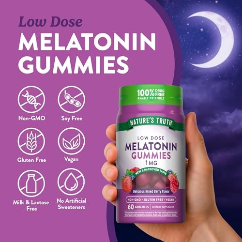 Nature's Truth Melatonin Gummis | 1 mg | 60 Stück | gemischter Beerengeschmack | Vegan, Non-GMO & Glutenfrei