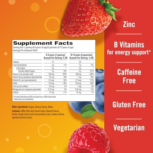 Emergen-C Kidz Daily Immune Support Gummis mit Vitamin C und B-Vitaminen, Berry Bash Geschmack, 44 Stück