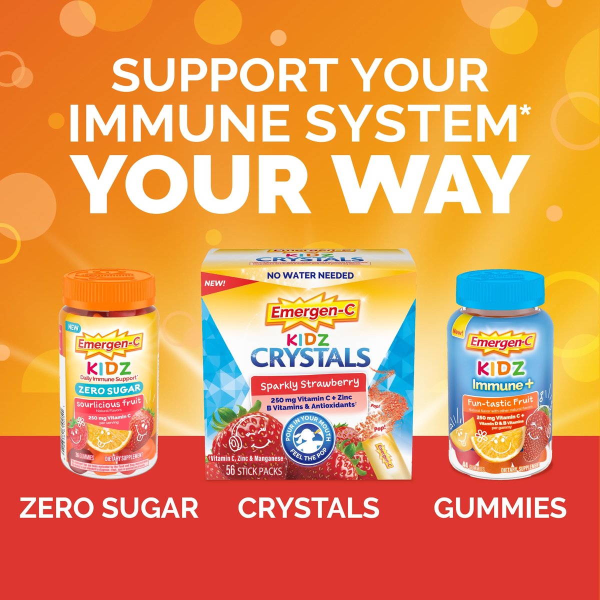 Emergen-C Kidz Daily Immune Support Gummis mit Vitamin C und B-Vitaminen, Berry Bash Geschmack, 44 Stück