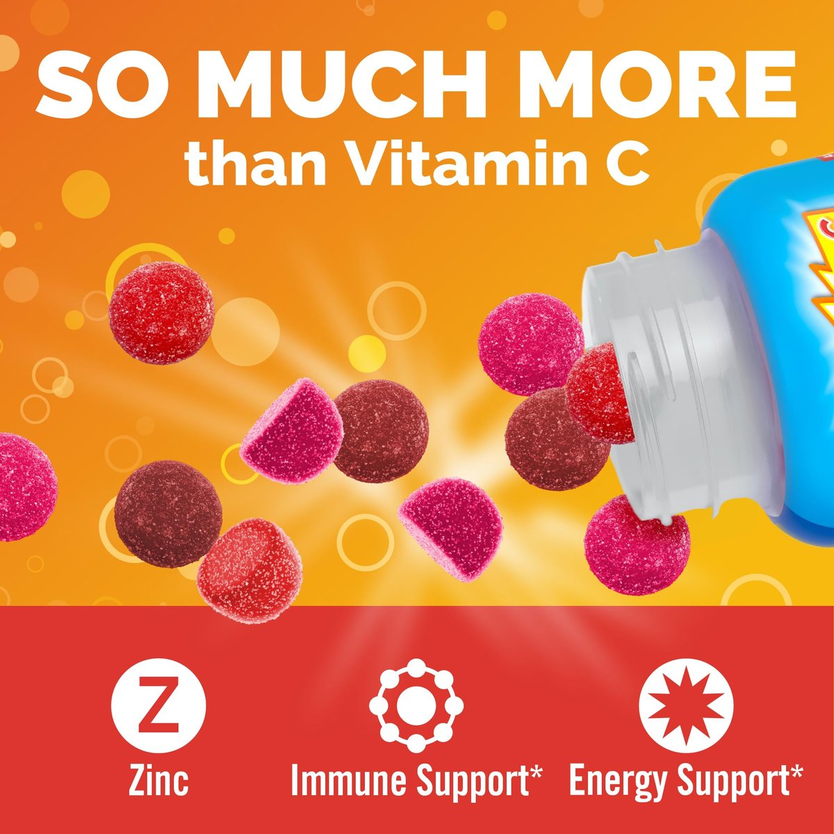 Emergen-C Kidz Daily Immune Support Gummis mit Vitamin C und B-Vitaminen, Berry Bash Geschmack, 44 Stück