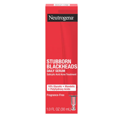 Neutrogena Stubborn Blackheads Tägliches Akne-Gesichtsserum mit Salicylsäure, Glykolsäure, Polyhydroxysäure & Mandelsäure, ölfreies Gesichtsserum für zu Akne neigende Haut, verstopfte Poren klärend, 30 ml