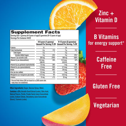Emergen-C Kidz Immunstärkende Gummibärchen mit Vitamin C, Zink, Mangan, B-Vitaminen & Vitamin D – 44 Stück – Fruchtgeschmack