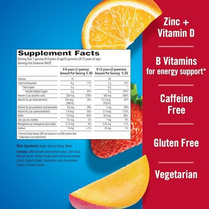 Emergen-C Kidz Immunstärkende Gummibärchen mit Vitamin C, Zink, Mangan, B-Vitaminen & Vitamin D – 44 Stück – Fruchtgeschmack