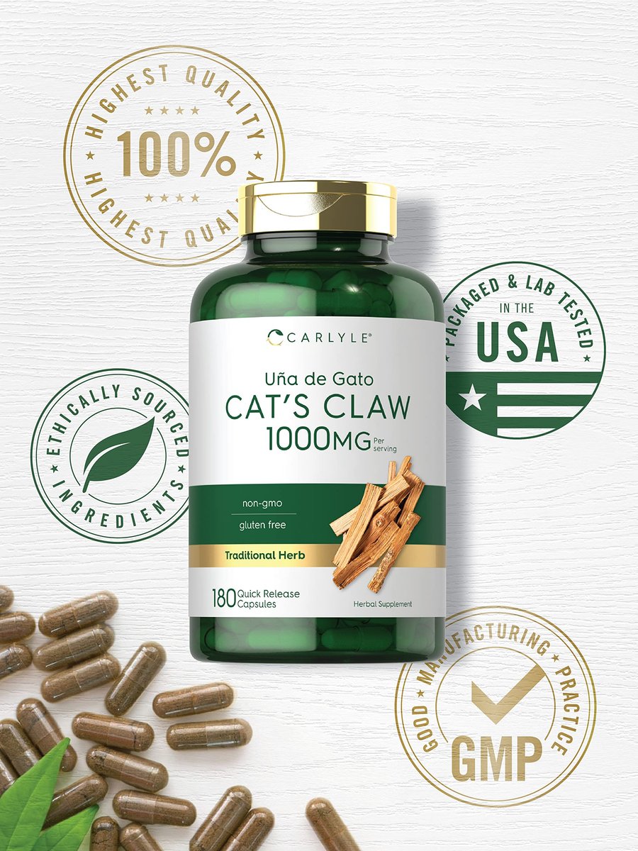 Carlyle Katzenkralle Kapseln 1000 mg | 180 Stück | Uncaria Tomentosa | Non-GMO, Glutenfrei