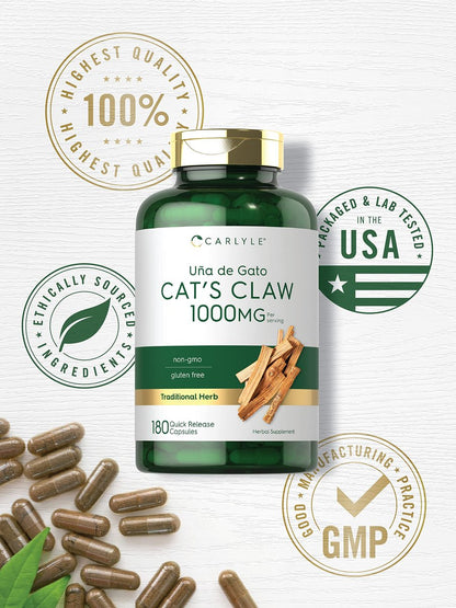 Carlyle Katzenkralle Kapseln 1000 mg | 180 Stück | Uncaria Tomentosa | Non-GMO, Glutenfrei