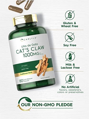 Carlyle Katzenkralle Kapseln 1000 mg | 180 Stück | Uncaria Tomentosa | Non-GMO, Glutenfrei