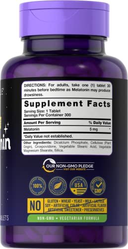 Carlyle Melatonin 5mg | 300 Tabletten | Schlafunterstützung | Vegetarisch, Nicht-GVO, Glutenfrei