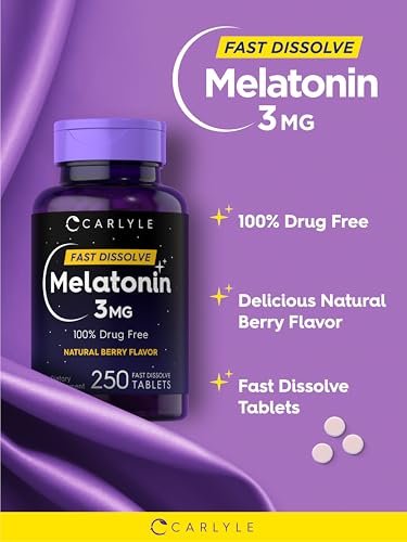 Carlyle Melatonin 3 mg Lutschtabletten zum schnellen Zerfall | 250 Tabletten | Niedrige Dosis & vegan, nicht-GVO, glutenfrei