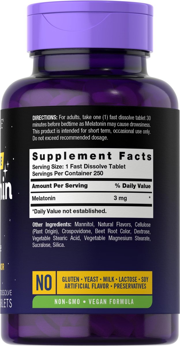 Carlyle Melatonin 3 mg Lutschtabletten zum schnellen Zerfall | 250 Tabletten | Niedrige Dosis & vegan, nicht-GVO, glutenfrei