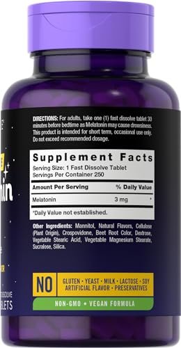 Carlyle Melatonin 3 mg Lutschtabletten zum schnellen Zerfall | 250 Tabletten | Niedrige Dosis & vegan, nicht-GVO, glutenfrei