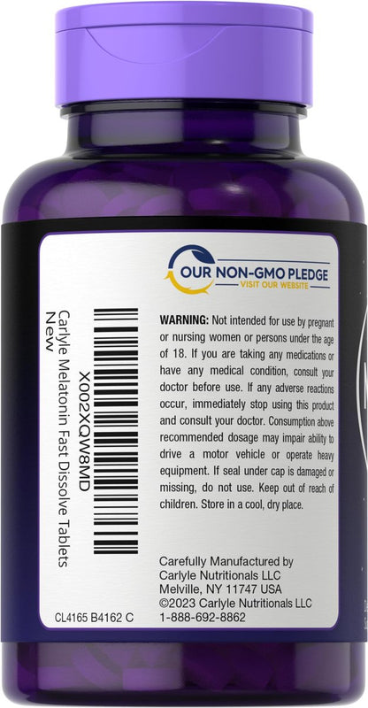 Carlyle Melatonin 3 mg Lutschtabletten zum schnellen Zerfall | 250 Tabletten | Niedrige Dosis & vegan, nicht-GVO, glutenfrei