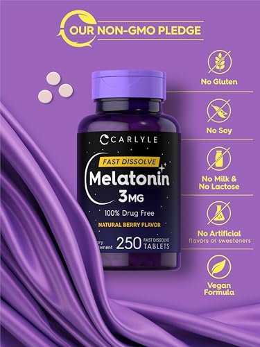 Carlyle Melatonin 3 mg Lutschtabletten zum schnellen Zerfall | 250 Tabletten | Niedrige Dosis & vegan, nicht-GVO, glutenfrei