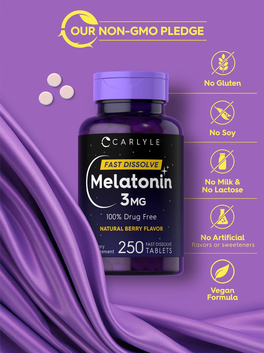 Carlyle Melatonin 3 mg Lutschtabletten zum schnellen Zerfall | 250 Tabletten | Niedrige Dosis & vegan, nicht-GVO, glutenfrei