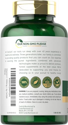 Carlyle Vitamin C 1000 mg mit Hagebutte – Zeitverzögerte Freisetzung, 120 vegetarische Kapseln, Nicht-GVO & Glutenfrei