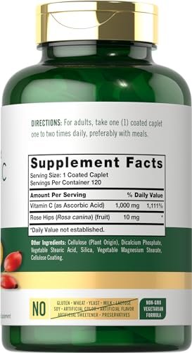 Carlyle Vitamin C 1000 mg mit Hagebutte – Zeitverzögerte Freisetzung, 120 vegetarische Kapseln, Nicht-GVO & Glutenfrei