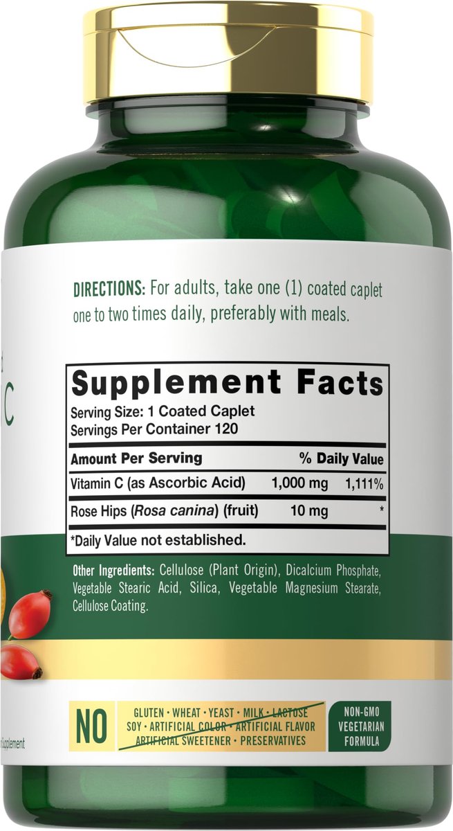 Carlyle Vitamin C 1000 mg mit Hagebutte – Zeitverzögerte Freisetzung, 120 vegetarische Kapseln, Nicht-GVO & Glutenfrei
