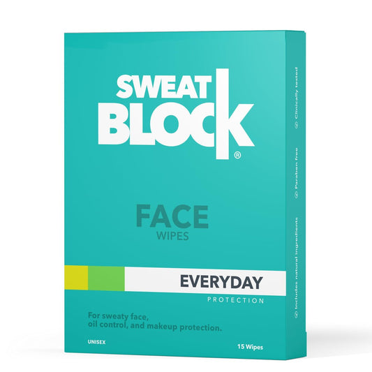 SweatBlock Antitranspirant-Gesichtstücher für Männer & Frauen – 15 Tücher – Hilft, fettige Haut zu kontrollieren, Glanz zu reduzieren & Gesichtsschweiß zu mindern – klinisch getestet – mit Vitamin E