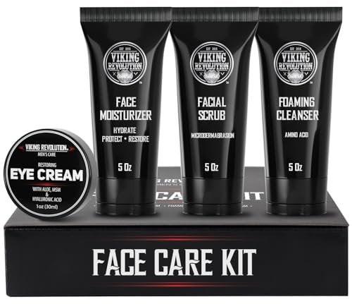 Viking Revolution Herren Gesichtspflegeset – Feuchtigkeitscreme, Peeling, Reinigungsschaum & Augencreme für die tägliche Hautpflege