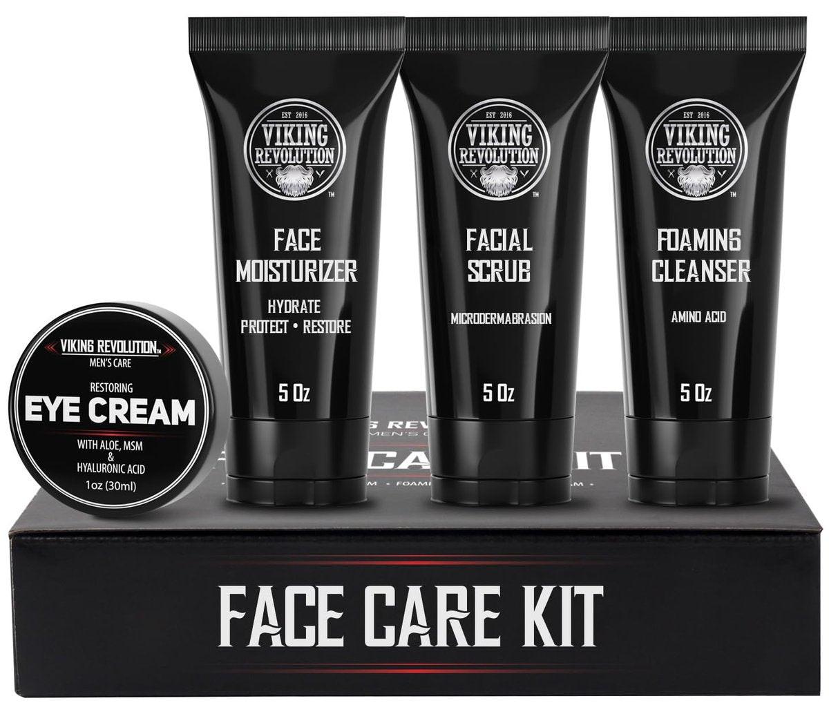 Viking Revolution Herren Gesichtspflegeset – Feuchtigkeitscreme, Peeling, Reinigungsschaum & Augencreme für die tägliche Hautpflege