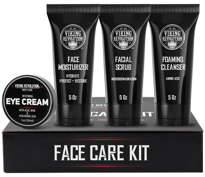 Viking Revolution Herren Gesichtspflegeset – Feuchtigkeitscreme, Peeling, Reinigungsschaum & Augencreme für die tägliche Hautpflege