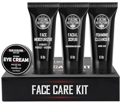 Viking Revolution Herren Gesichtspflegeset – Feuchtigkeitscreme, Peeling, Reinigungsschaum & Augencreme für die tägliche Hautpflege