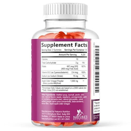 Apfelessig Gummibärchen 1000mg pro Portion – Zuckerfrei, Max Stärke ACV Gummis, Vitamin B12 unterstützt Stoffwechsel & Energie, Keto-freundlich, Vegan, 120 Gummis