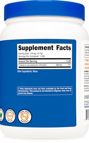 Nutricost Kaliumchlorid Pulver 1 kg – Glutenfrei, Nicht-GVO, Mineralstoffpräparat