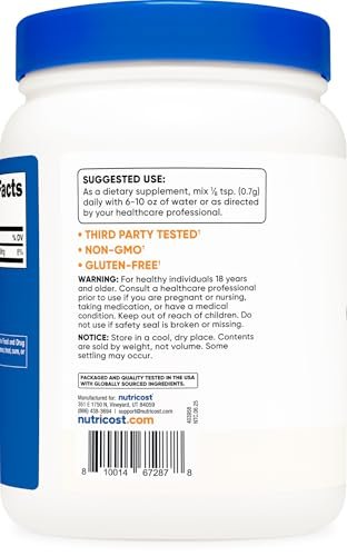 Nutricost Kaliumchlorid Pulver 1 kg – Glutenfrei, Nicht-GVO, Mineralstoffpräparat