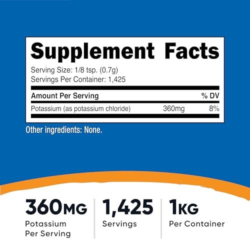 Nutricost Kaliumchlorid Pulver 1 kg – Glutenfrei, Nicht-GVO, Mineralstoffpräparat