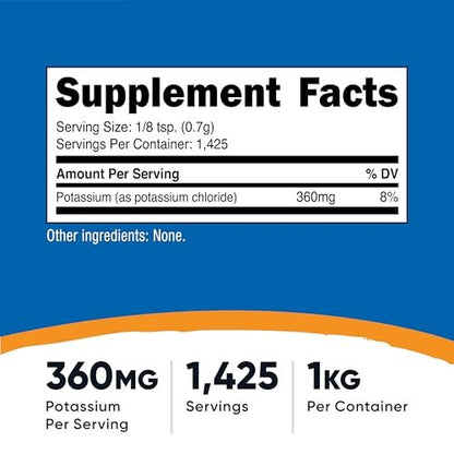 Nutricost Kaliumchlorid Pulver 1 kg – Glutenfrei, Nicht-GVO, Mineralstoffpräparat